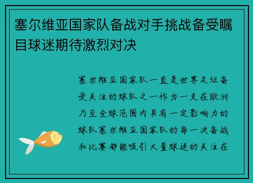 塞尔维亚国家队备战对手挑战备受瞩目球迷期待激烈对决